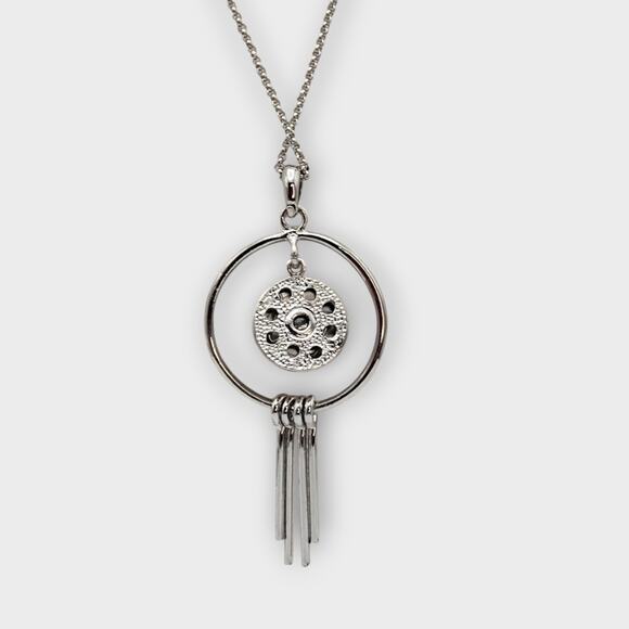 Geometric Floral Pendant Silver Necklace – Modern Boho Layered Style - Picture 6 of 8